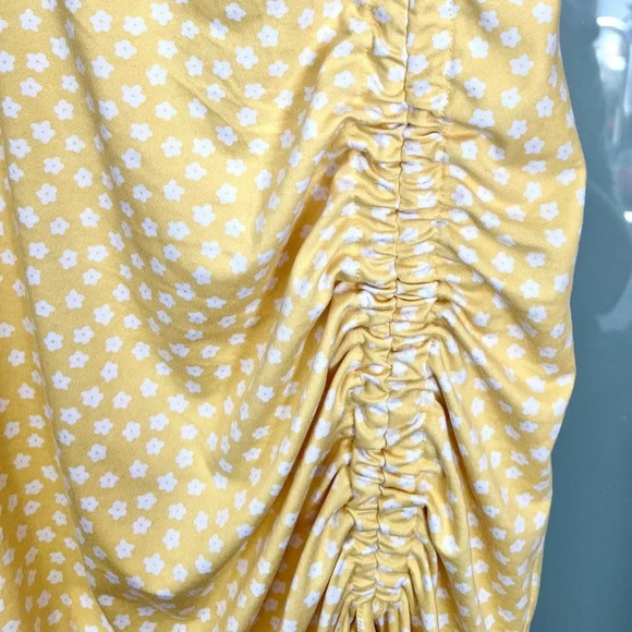 Hollister Yellow Cinched Floral Side Slit Midi Sun Dress Summer Spring Size XS - Picture 7 of 15